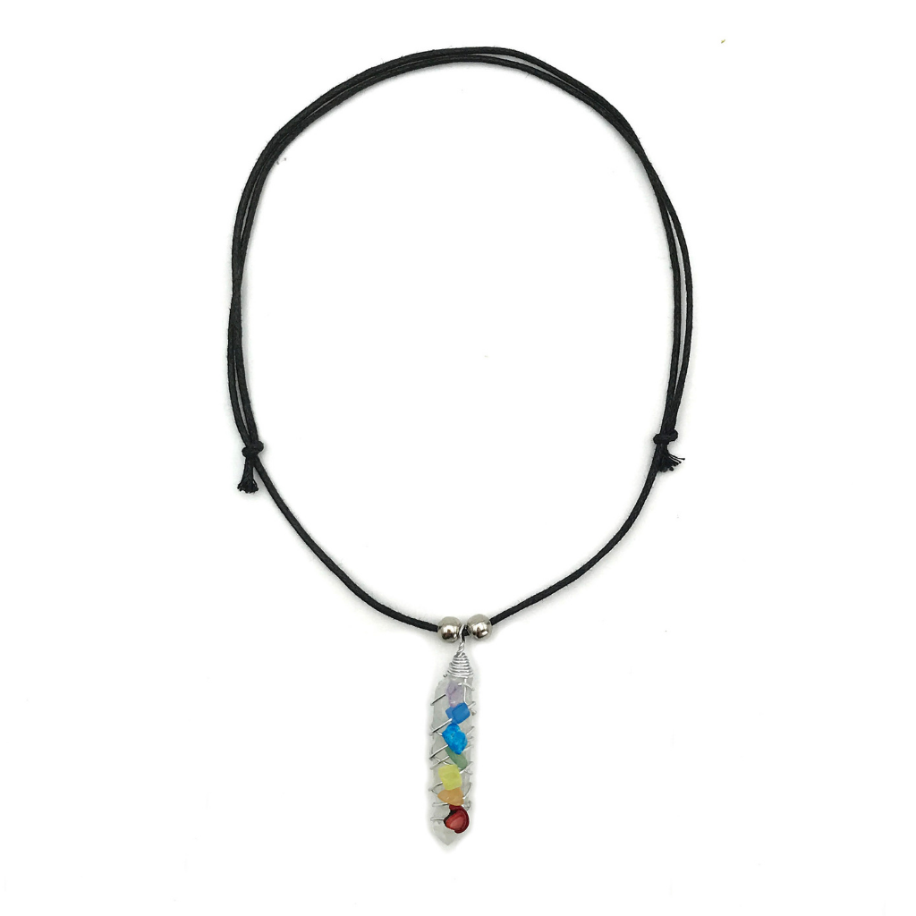 Chakra Stone Wire Wrapped Crystal Point Pendant Necklace