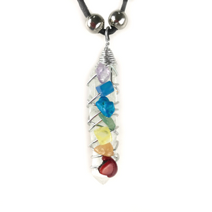 Chakra Stone Wire Wrapped Crystal Point Pendant Necklace